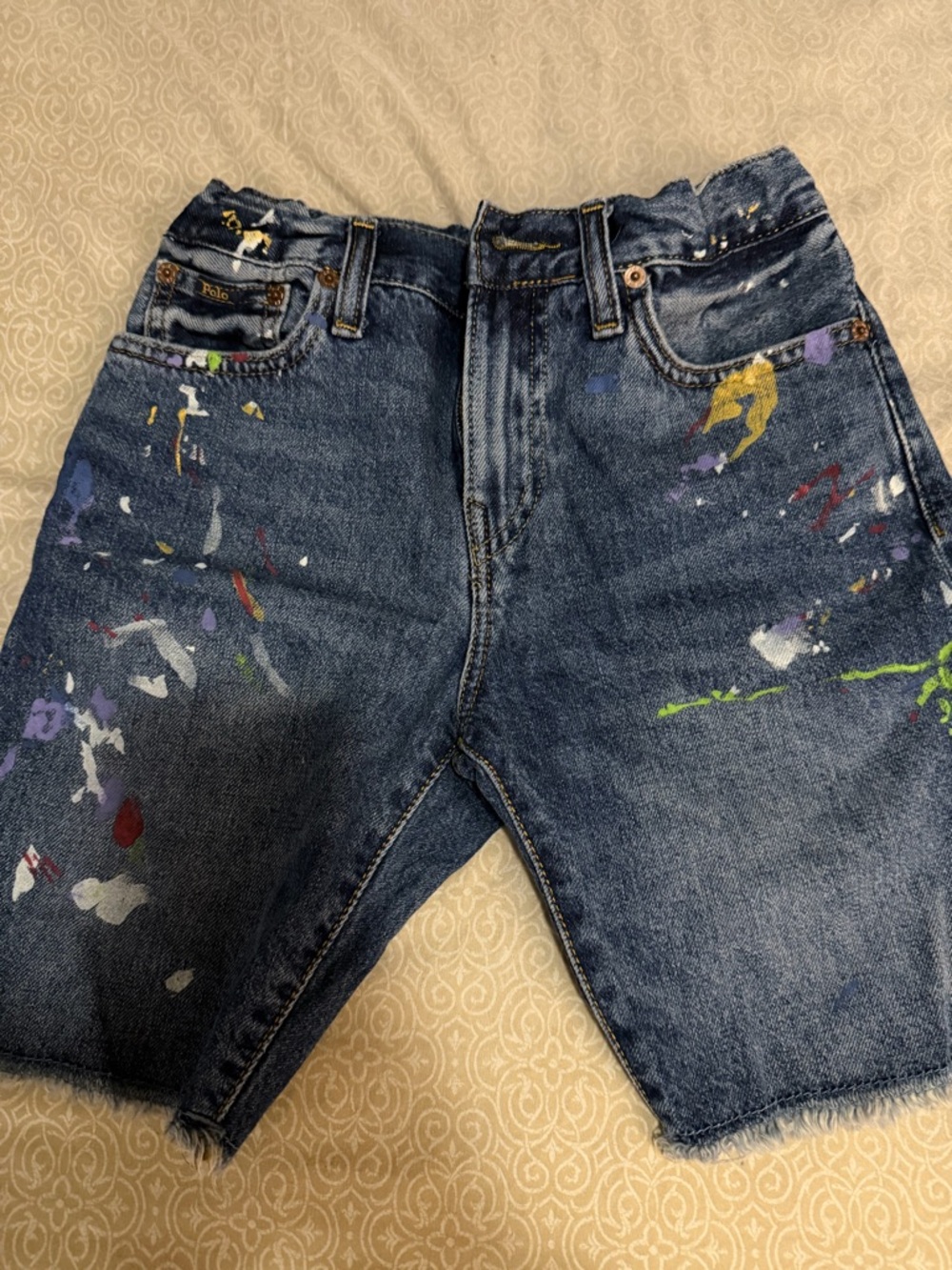 Boys Paint-Splatter Denim Shorts - Blue